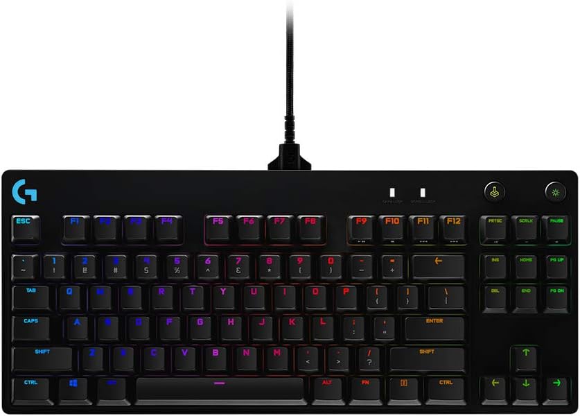 Comprar 
Teclado Mecânico Gamer Logitech G PRO com Layout US, RGB LIGHTSYNC, Design TKL, Cabo Destacável e Switch Exclusivo GX Blue Clicky